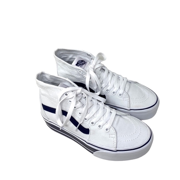 VANS Sk8-Hi Tapered Sport Platform Shoes White Navy Canvas Women's VN0A5JMKNWD - Picture 4 of 9